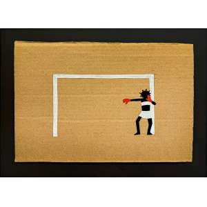 <b>MULAMBO - Goleira – Da Série Armas</b><br><br>guache s/ papelão, ass., dat. 2019 e tit. no verso - 26 x 38,5 cm