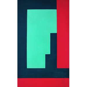 <b>DIONÍSIO DEL SANTO - Máscara Retilínea</b><br><br>óleo s/ tela, ass., dat. 1986 inf. dir., ass., dat. 1987, tit. no verso e com etiqueta da Paulo Fernando Galeria de Arte no chassi - 100 x 59 cm