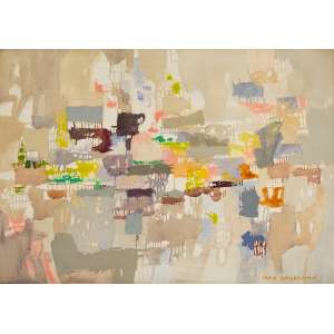 <b>IONE SALDANHA - Da Série Cidades</b><br><br>óleo s/ tela, ass. inf. dir., ass. e dat. 1964 no chassi - 45,5 x 65 cm