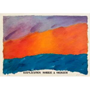 <b>ÂNGELO DE AQUINO - Reflexões sobre a Origem</b><br><br>serigrafia em cores impressa s/ papel, ass. em dedicatória dat. 1/2/1985, sit. Rio inf. dir. e n. 43/200 inf. esq. - 50 x 70 cm