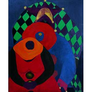 <b>GERSON DE SOUZA - Carnavalescos</b><br><br>óleo s/ tela, ass., dat. 1960 inf. esq., ass., dat. 14/01/1960, sit. Rio no verso e com etiqueta da Petite Galerie no chassi - 61 x 50 cm