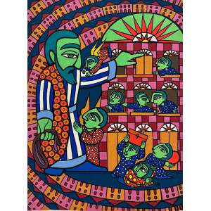 <b>RAIMUNDO DE OLIVEIRA - Cristo Expulsa os Mercadores</b><br><br>serigrafia em cores impressa s/ papel, ass. e dat. inf. dir. - catalogado sob o n. BR 8738 da Galeria Bonino - 32 x 41 cm