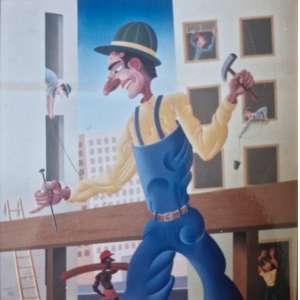 <b>ROBERTO MAGALHÃES - Homenagem ao Trabalhador</b><br>óleo s/ tela, ass. inf. esq.<br>100 x 100 cm