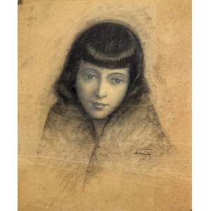 <b>AUTOR NÃO IDENTIFICADO - Retrato</b><br>carvão s/ papel, ass. inf. dir. - Procedência: Acervo Petite Galerie / Franco Terranova<br>50 x 42 cm