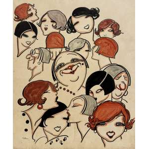 <b>J. CARLOS - A La Garçonne</b><br>aquarela e nanquim s/ papel, ass. inf. esq., tit. inf. dir. e com inscrição “Almanach – Malho – 2 cores” inf. esq.<br>53,5 x 43 cm