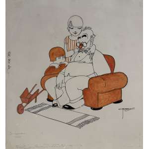 <b>J. CARLOS - Sr. Chapados – Revista Para Todos</b><br>aquarela e nanquim s/ papel, ass., sit. Rio inf. dir., tit. e com a inscrição “Col. Para Todos 2 cores” inf. esq.<br>38,5 x 34,5 cm