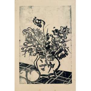 <b>CARLOS LEÃO - Vaso de Flores</b><br>gravura em metal impressa s/ papel, ass. inf. dir. <br>MI 40 x 26,5 cm / ME 48 x 33 cm