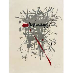 <b>MATHIEU, Georges - Preto e Vermelho</b><br>litografia em cores impressa s/ papel, ass. e n. 35/60 inf. dir. - catalogado sob o n. BR 2580 da Galeria Bonino<br>44,5 x 32,5 cm