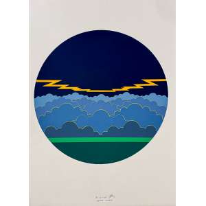 <b>EDGARDO GIMENEZ - O Raio</b><br>serigrafia em cores impressa s/ papel, ass. e n. 7 a 10 centro inf. - catalogado sob o n. BR 5628 da Galeria Bonino<br>74 x 54 cm