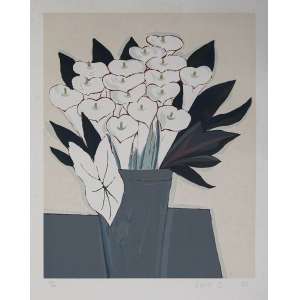 <b>FANG (Fang Chen-Kong) - Vaso com Copos de Leite</b><br>gravura em metal em cores impressa s/ papel, ass., dat. 1985 inf. dir. e n. 47/100 inf. esq. - catalogado sob o n. BR 9165 da Galeria Bonino<br>50 x 40 cm