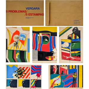 <b>CARLOS VERGARA - 5 Problemas / 5 Estampas</b><br>conjunto de 5 serigrafias em cores impressas s/ papel, de Carlos Vergara e impressas por Dionísio del Santo, todas ass. e n. 124/200 inf. dir. - (Rio de Janeiro, 1967) - Procedência: Acervo Petite Galerie<br>3 verticais: 46,5 x 31 cm - 2 horizontais: 31 x 46,5 cm