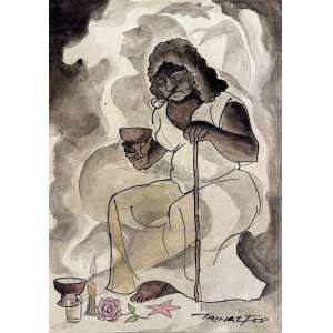 <strong>TRINAZ FOX, Rubens Ferreira - Preta Velho</strong><br><br>aquarela e nanquim s/ papel, ass. inf. dir.<br>34,5 x 25 cm