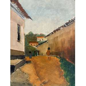 <strong>PANCETTI, José - São João del Rey</strong><br><br>óleo s/ chapa de madeira industrializada, ass., dat. 1945 inf. esq. e com dedicatória “para o Dr. Jorge (...) Macedo, com um abraço e um (...) amigo e amizade de Pancetti, S. João Del Rei, 30/5/1945” no verso<br>35 x 27,5 cm
