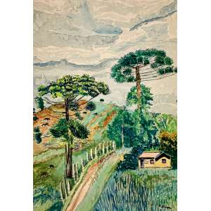 <strong>SIEGRIED BURGER - Paisagem com Araucárias</strong><br><br>aquarela s/ papel, ass. inf. dir.. (1944)<br>40 x 27,5 cm