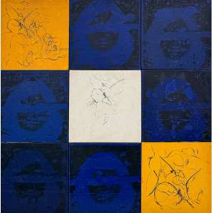 <strong>PIZARRO, Luiz - Cabeças</strong><br><br>óleo s/ tela, ass., dat. 2001 e tit. no verso<br>90 x 90 cm