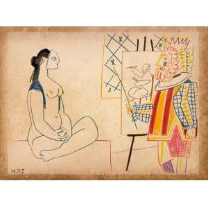 <strong>PICASSO, Pablo - Da série La Comédie Humaine</strong><br><br>litografia em cores impressa s/ papel, s/ ass. e dat. 3.2.54 II inf. esq. da chapa - impressa pelo studio Atelier Mourlot em Paris sob direção do artista numa edição limitada a 1.500 exemplares, com novos blocos preparados artesanalmente para cada cor aplicada aos desenhos - publicada pela editora Tériade<br>MI 24 x 32 cm / ME 26,5 x 35,5 cm