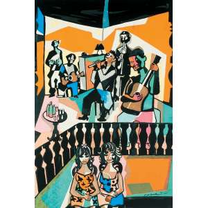 <strong>DI CAVALCANTI, Emiliano - Dancing</strong><br><br>serigrafia em cores impressa s/ papel, ass., dat. 1965 na chapa, ass. inf. dir. e catalogada sob o n. BR6433 da Galeria Bonino no verso<br>MI 54 x 36 cm / ME 56 x 37,5 cm