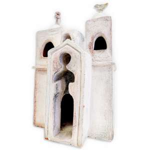 <strong>DEBRA SHERWOOD - Igreja</strong><br><br>tinta e cera s/ cerâmica - (com restauro na parte sup.)<br>40 x 26 cm
