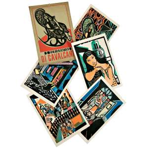 <strong>DI CAVALCANTI, Emiliano - 5 serigrafias – Di Cavalcanti</strong><br><br>livro-álbum acondicionado em pasta-fólio original, em idioma português, com texto de Marques Rebêlo, e ilustrado por 5 serigrafias de Di Cavalcanti em cores impressas s/ papel - exemplar 317 de uma tiragem de 400 - editado por Diaulas Riedel - (São Paulo, Brasil: Cultrix, 1969)<br>MI 54 x 36 cm / ME 60 x 40 cm (cada)