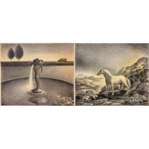<strong>LOIO-PÉRSIO - Conjunto de 2 desenhos</strong><br><br>a) Fonte com Estátua de Mulher - grafite s/ papel, ass. com as iniciais - Reproduzido na p. 40 do livro Loio Pérsio: estudos, organizado por Judite Vieira Magalhães e com texto crítico de Fernando Bini (Curitiba: Cultural Office, 2007) - 15 x 17 cm -- b) Cavalo Selvagem - grafite s/ papel, ass. com as iniciais - Reproduzido nas p. 32 e 33 do livro Loio Pérsio: estudos, organizado por Judite Vieira Magalhães e com texto crítico de Fernando Bini (Curitiba: Cultural Office, 2007) - 15 x 17 cm<br>