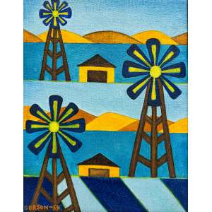 <strong>GERSON de Souza - Paisagem de Cabo Frio</strong><br><br>óleo s/ tela, ass., dat. 1956 inf. esq. e tit. no verso da moldura <br> 24 x 19 cm