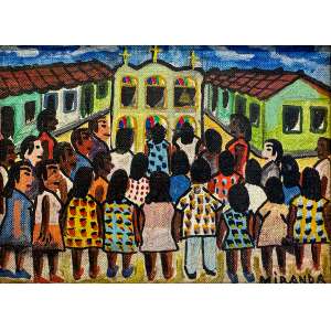 <strong>MIRANDA, José Rodrigues - Reunião na Praça</strong><br><br>óleo s/ tela, ass. inf. dir. - (c. 1970) - Procedência: ex-coleção Lucien Finkelstein <br> 16 x 22 cm