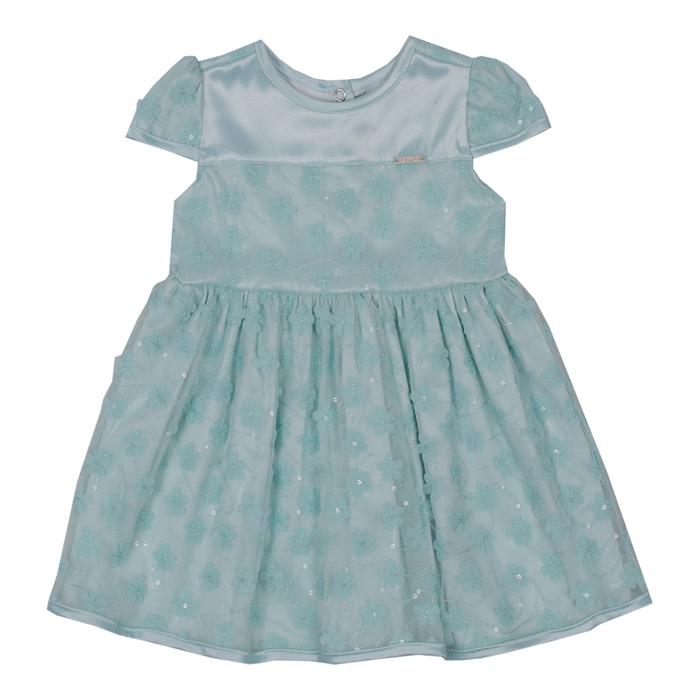 VESTIDO SANTIN BORDADO LE BHUA VERDE AGUA  LB12716