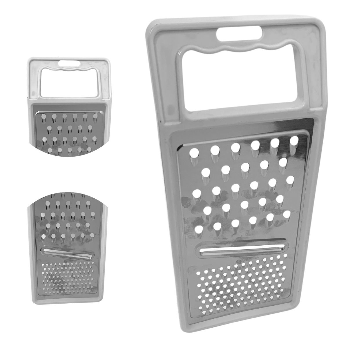 Faca Ralador Ralador 3 faces de cozinha aço inox 25,5cm com alça Branca - Camicado