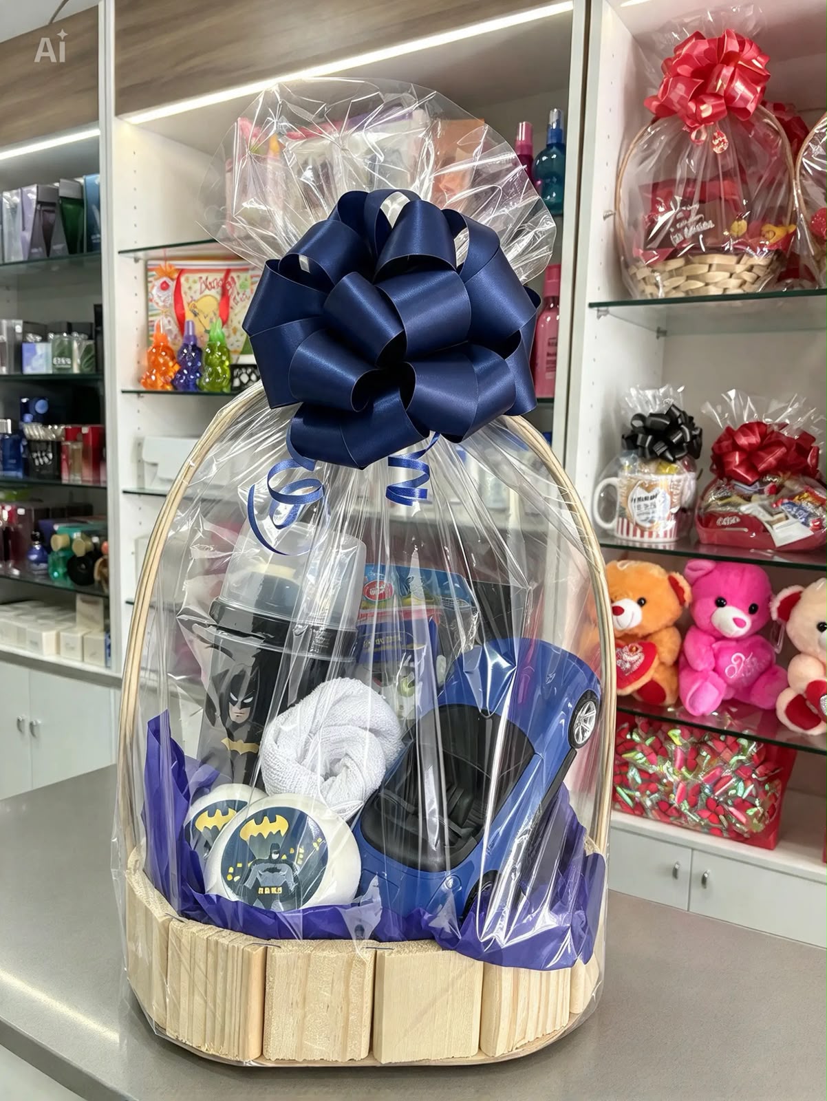 KIT BATMAN COM COPO + CARRINHO, DOMINÓ, AQUAGAME, SABONETES E TOALHINHA
