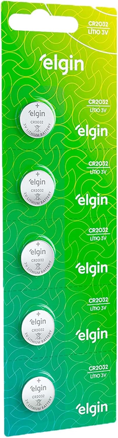 Bateria de Lítio CR2032 Cartela com 5 unidades 3v Elgin - Moeda
