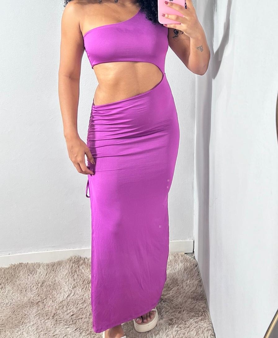 Vestido longo com abertura na lateral (roxo)