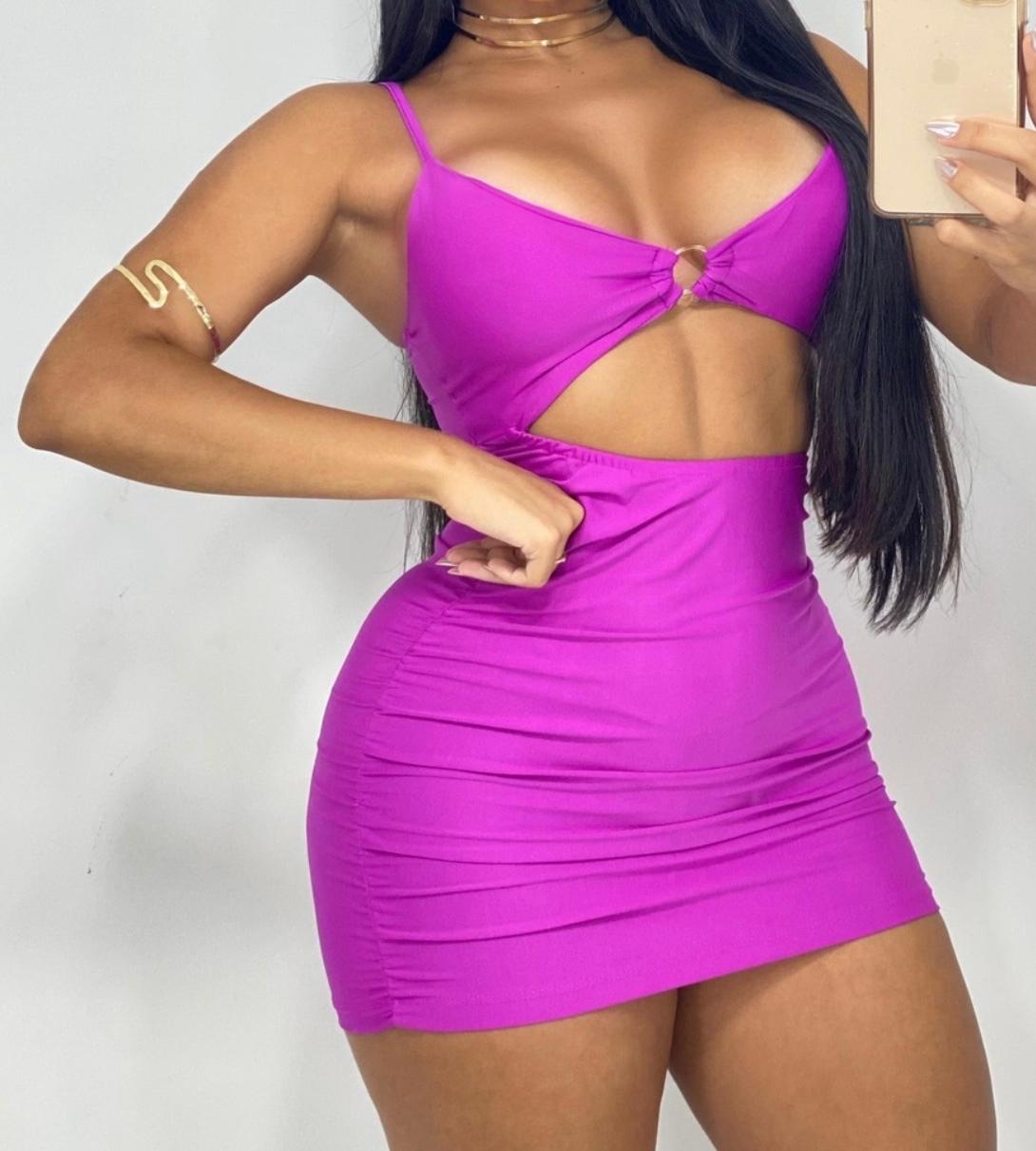 Vestido no suplex, abertura na lateral lilás (dk)