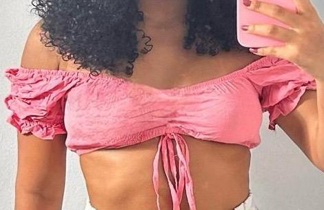 Cropped rosa,  flu flu na manga