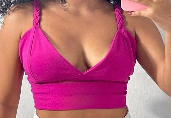 Cropped pink, manga trançada