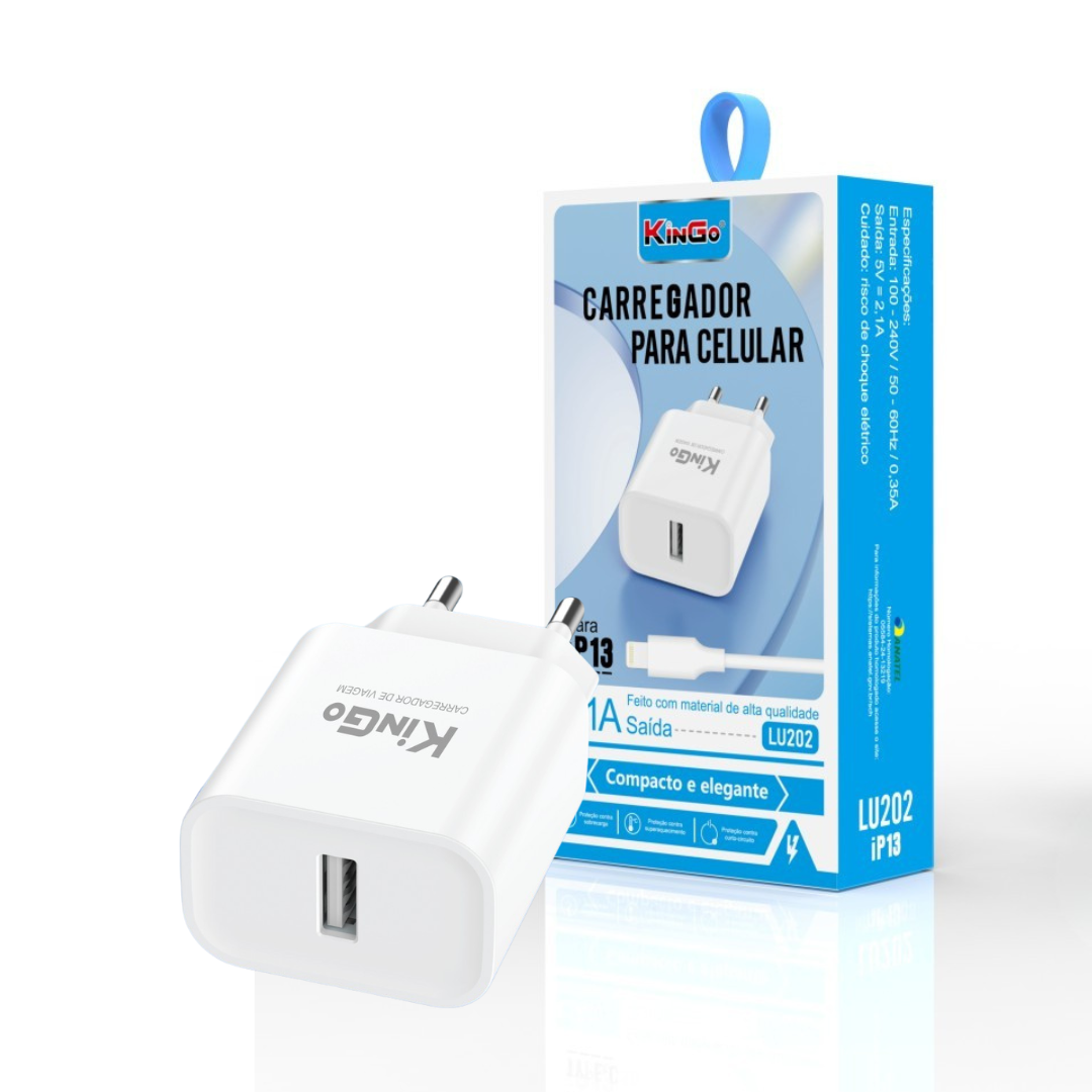 KIT CARREGADOR USB/LIGTHNING 2.1A KINGO LU202