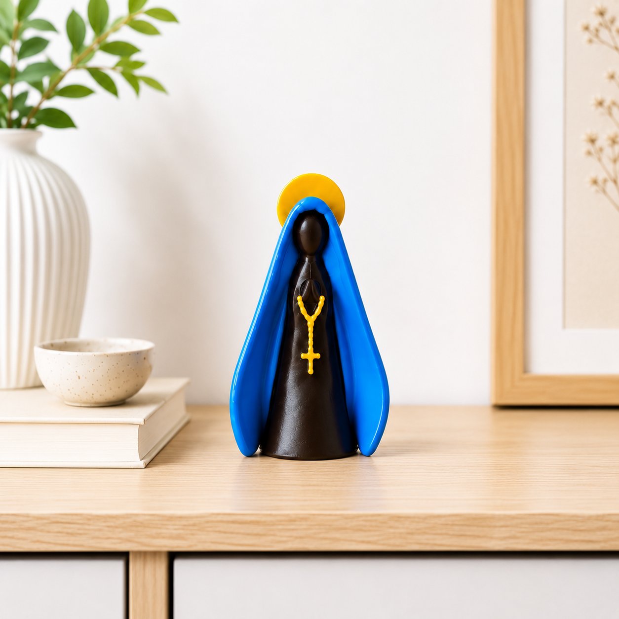 Nossa Senhora Aparecida Manto Azul Corpo Marrom 8cm/ 10cm