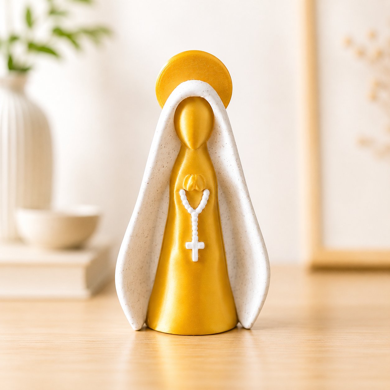 Nossa Senhora Aparecida Manto Branco - Corpo Dourado 8cm/ 10cm