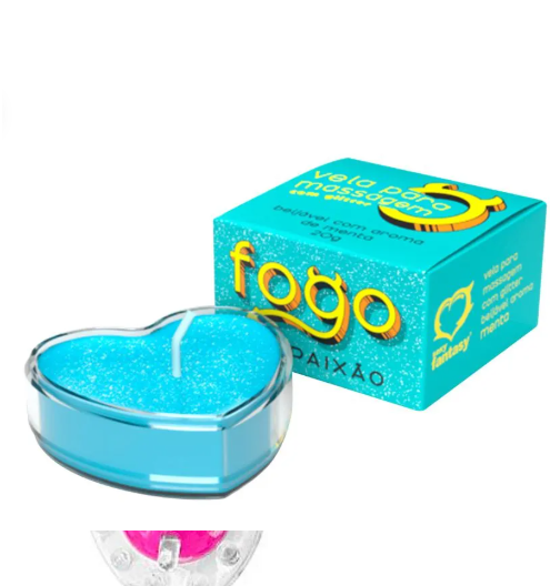VELA FOGO DA PAIXAO P/MASSAGEM BEIJAVEL C/ GLITTER MENTA