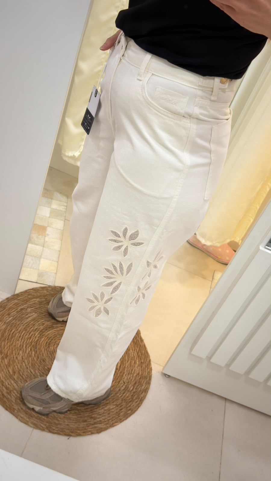 Calça Wide Leg Cropped Cru Flor Trich 180597