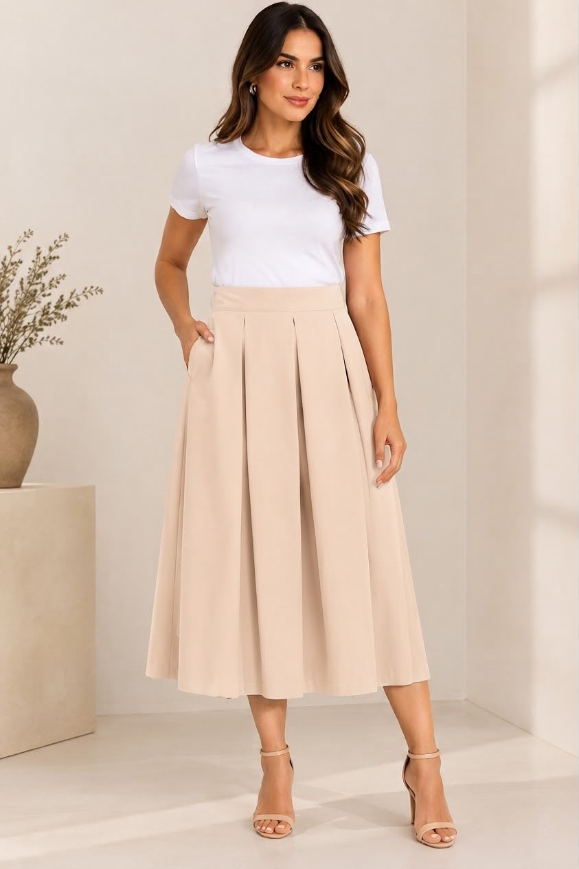 SAIA LAMECH MIDI COM PREGAS E BOLSO CREPE