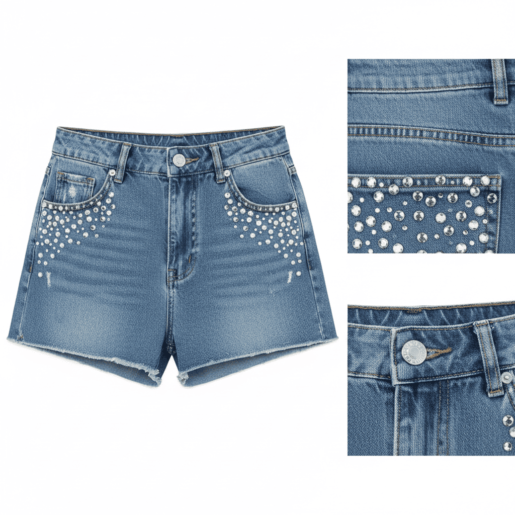 Short Jeans Mom Feminino com Strass