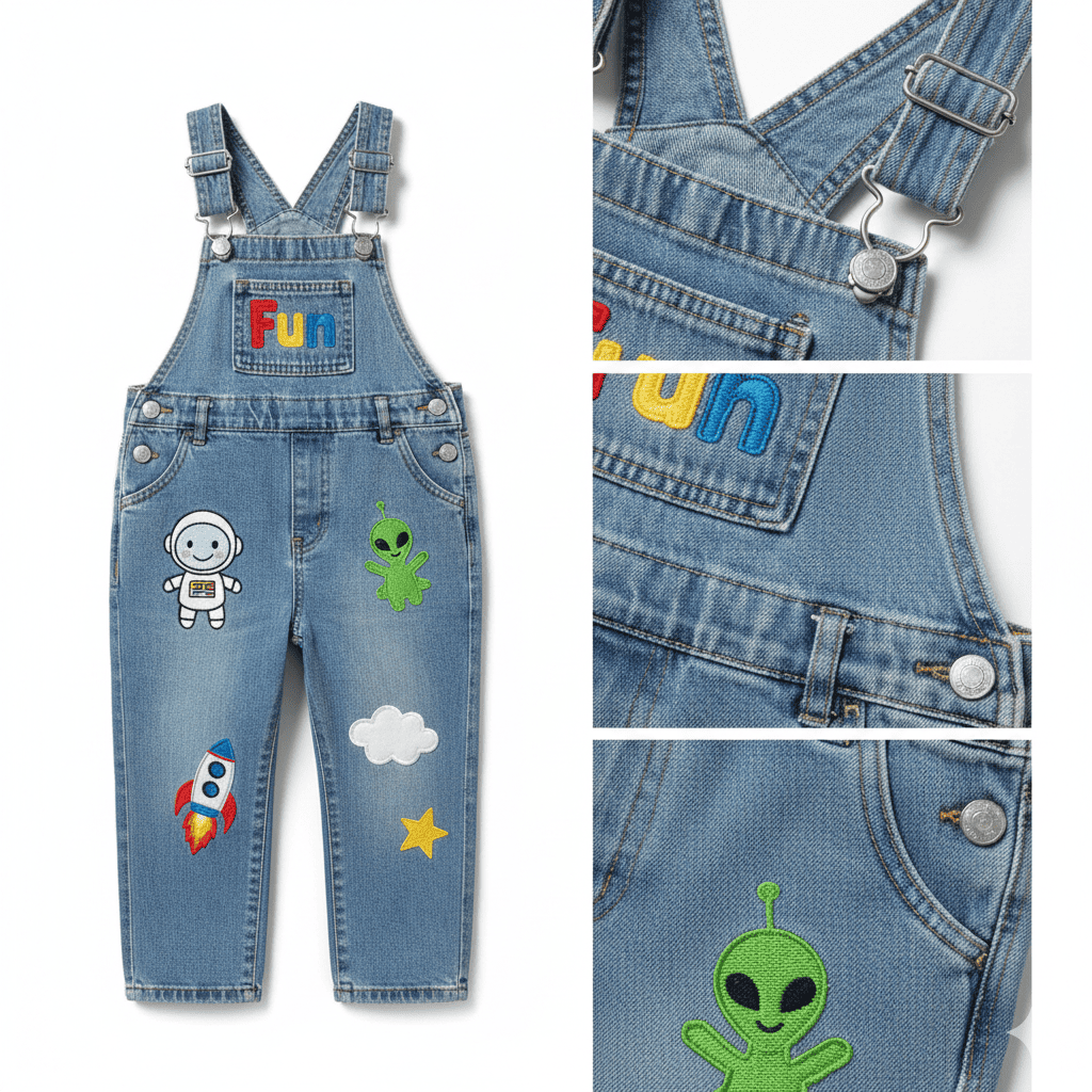 Jardineira Jeans Infantil "Fun" com Patches
