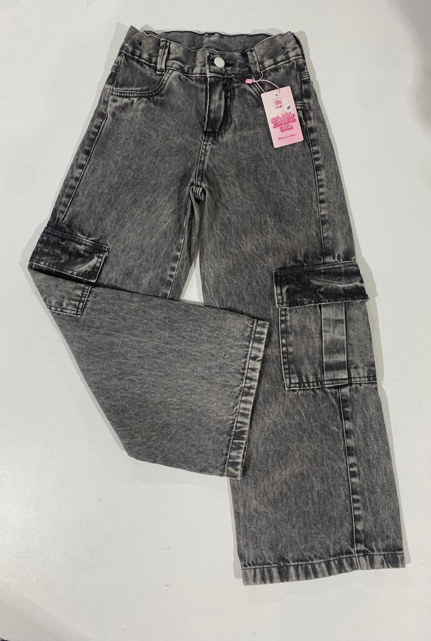CALÇA WID LEG CARGO MARMORIZADA JUV
