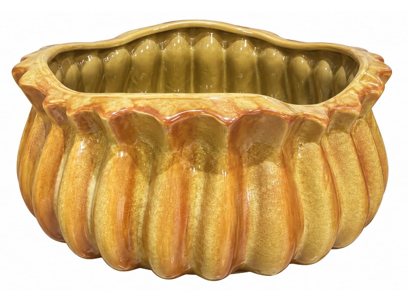 VASO BACIA TURQUESA CANELADO AMARELO