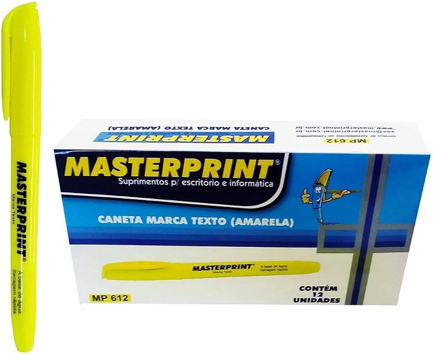 CANETA MARCA TEXTO AMARELA CAIXA COM 12 DER 4 MP-612