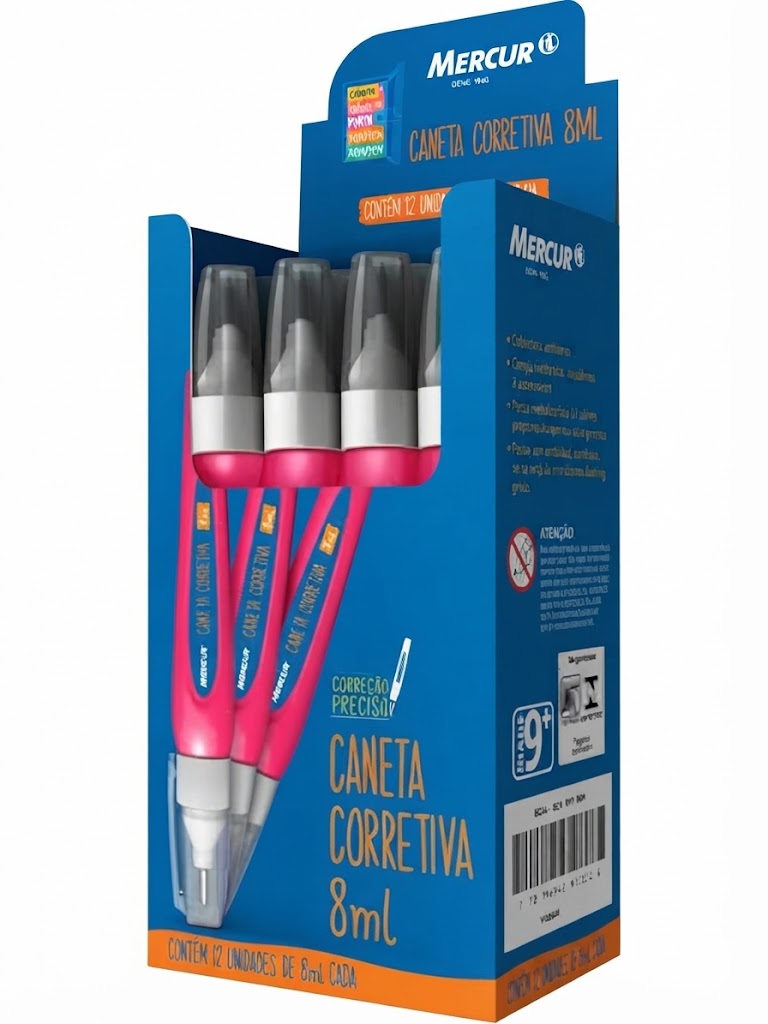 CANETA CORRETIVA MERCUR ROSA 8ml CX 12 PCS (ITEM 00130)