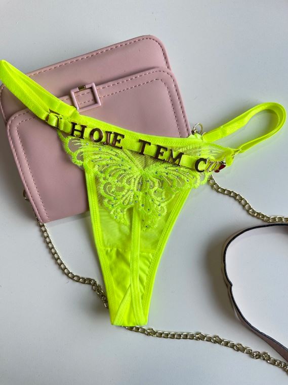 Fio borboleta com stras / personalizável Cor Amarelo neon