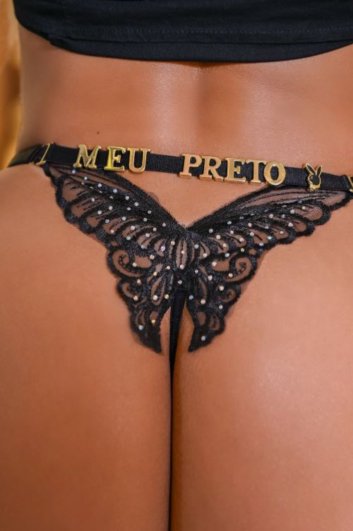 Fio borboleta com stras / personalizável Cor Preto