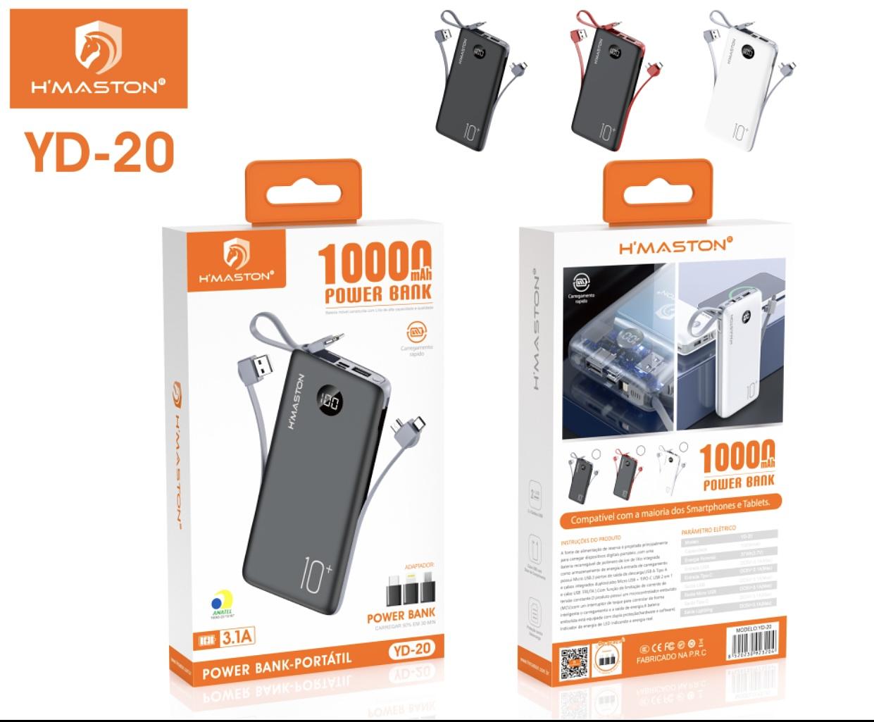 CARREGADOR PORTATIL 10.000MAH HMASTON YD-20