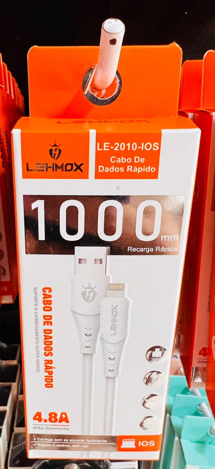 CABO IPHONE LEHMOX 4.8A 1M DADOS/RAPIDO